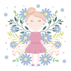 cute little girl with floral decoration character