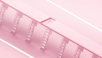 Ceilladder - Stair Modern and simple stairs in the concept of business transformation in a Pink  background - 3d rendering