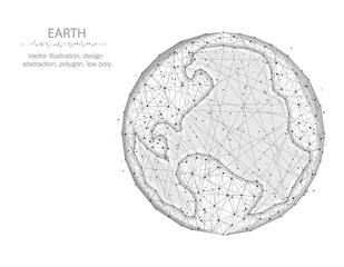 Earth low poly design, Planet in polygonal style, globe wire frame vector illustration on white background