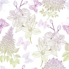 Fototapeta premium Beautiful seamless pattern with flowers . Vector illustration. EPS 10