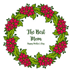 Vector illustration crowd of red bouqet frame with style card of best mom