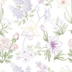 Beautiful seamless pattern with flowers . Vector illustration. EPS 10