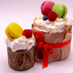 Easter cake decorated with macaroons and berries