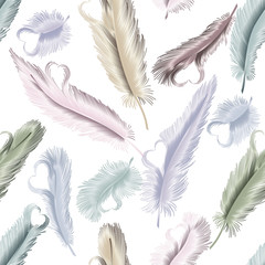 Seamless pattern with feathers-hearts. Vector illustration. EPS 10
