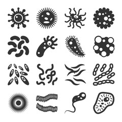 Bacteria Microbes Viruses Icons Set