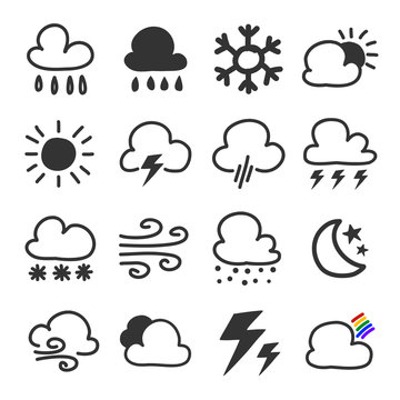 Weather Icons Set. hand drawn doodle