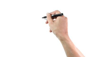 hand with pen isolated on white background
