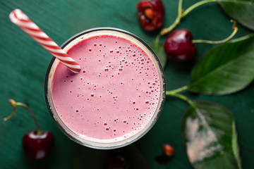 Overhead View of a Raw Cherry Smoothie