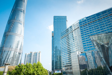Alley with office buildings in modern Budapest area