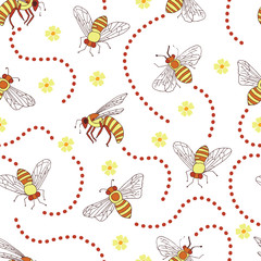Honey Bees Flying Vector Seamless Pattern