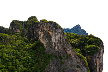 big mountain green and cliff rock stone on white background