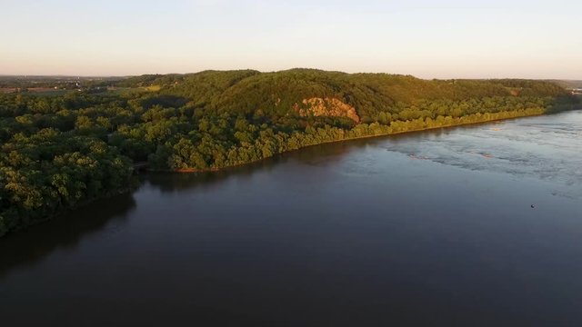 Aerial shot during the sunset of the Susquehanna river and the Chickies Rock Overlook