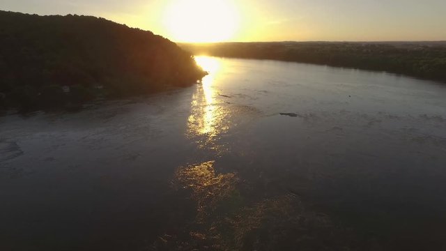 Aerial shot during the sunset of the Susquehanna river near Chickies Rock Overlook