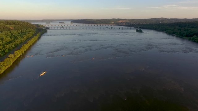 Aerial view of the Susquehanna river with Route 30 long bridge in Columbia Pennsylvania