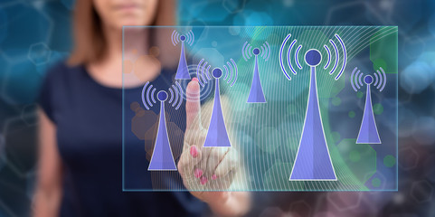 Woman touching a wifi signal concept