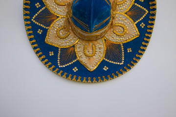 Blue Mexican velvet sombrero, isolated on white