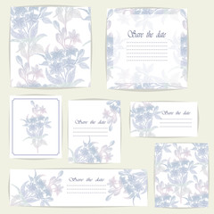 Set beautiful cards  with Lily flowers, design elements. Can be used for birthday, Valentines Day, Mothers Day , wedding cards, invitations, greetings. Vector illustration. 