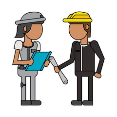 Construction workers with tools cartoons faceless