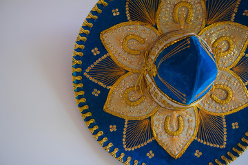 Blue Mexican velvet sombrero, isolated on white