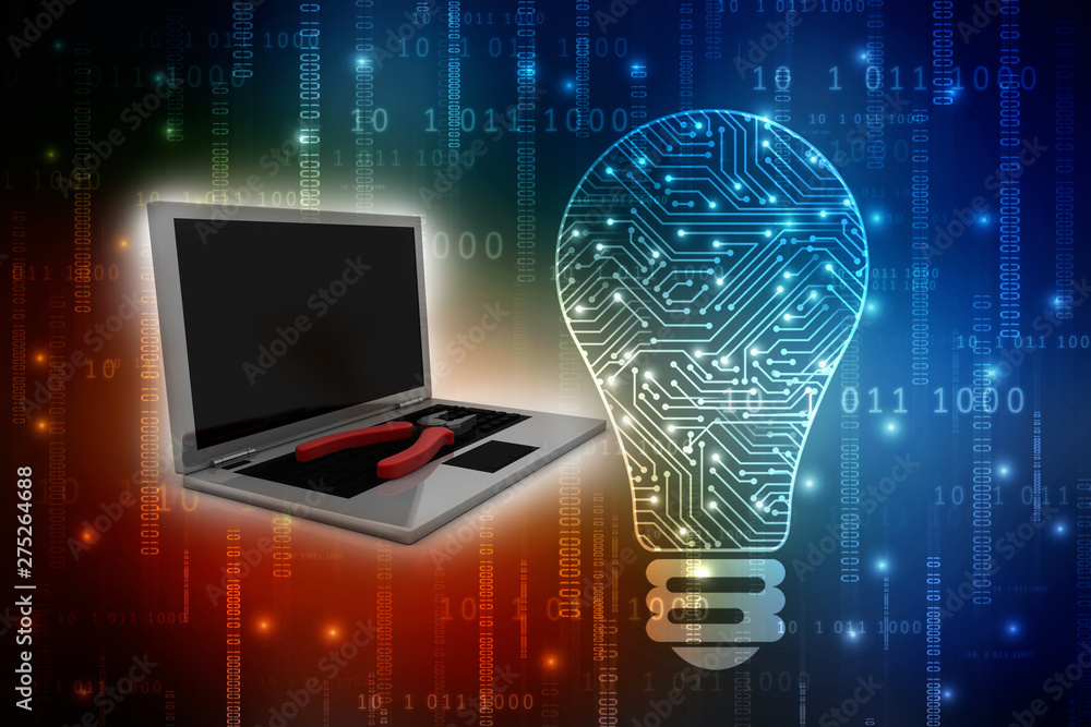 Poster 3d rendering cutting player in laptop
