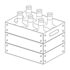 vector icon with wooden box with bottles