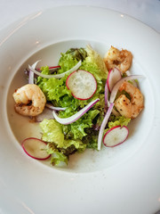 Salad fitness plate with shrimp