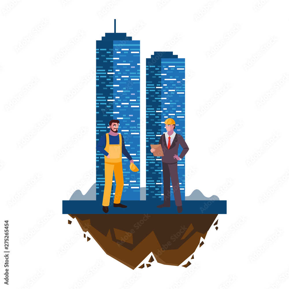 Poster builder constructor with engineer and building