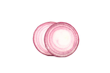 Rings of red onion isolated on white background