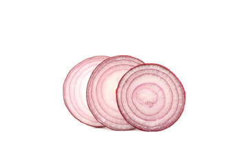 Rings of red onion isolated on white background