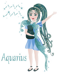 Zodiac signs. Aquarius. Vector illustration.