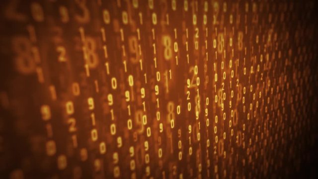 Computer Screen With Binary Code Loop/ 4k animation of a binary code with digits and numbers on on focused blue screen with camera effect