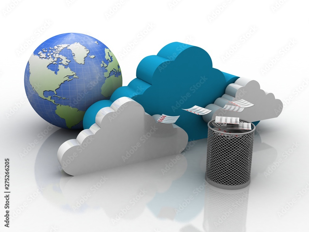 Poster 3d rendering Envelope in recycle bin with cloud