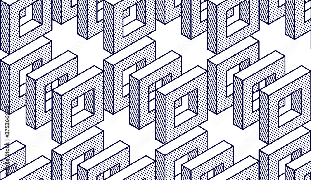 Poster geometric cubes abstract seamless pattern, 3d vector background. technology style engineering line d