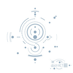 Obraz premium Mechanical scheme, vector engineering drawing with circles and geometric parts of mechanism. Technical plan can be used in web design and as wallpaper or background.