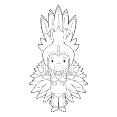 Easy coloring cartoon character from Brazil dressed in the traditional way as a Carnival dancer. Vector Illustration.