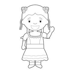 Easy coloring cartoon character from Chile dressed in the traditional way Vector Illustration.