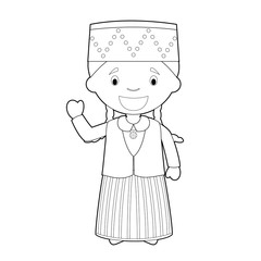 Easy coloring cartoon character from Estonia dressed in the traditional way Vector Illustration.