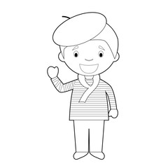 Easy coloring cartoon character from France dressed in the traditional way Vector Illustration.
