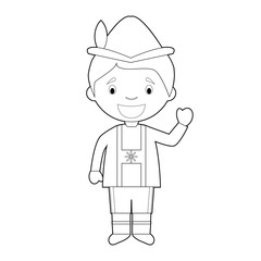 Easy coloring cartoon character from Germany dressed in the traditional Bavarian way. Vector Illustration.