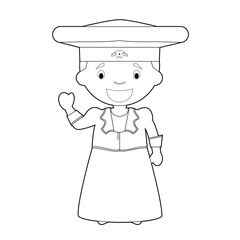 Easy coloring cartoon character from Namibia (Herero Tribe) dressed in the traditional way Vector Illustration.