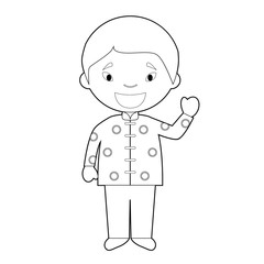 Easy coloring cartoon character from Singapore dressed in the traditional way Vector Illustration.