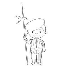 Easy coloring Swiss Guard cartoon character from Vatican City dressed in the traditional way. Vector Illustration.
