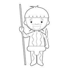 Easy coloring cartoon character from Venezuela dressed in the traditional way as a Yanomami indigenous tribe. Vector Illustration.