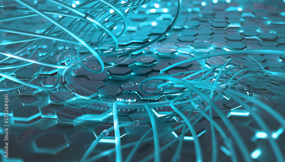 Fototapete futuristic processor concept. global database in digital cyberspace. 3d illustration on the topic of