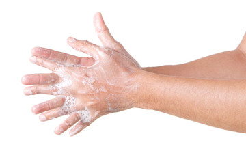 Cleaning Hands. Washing hands. ISOLATED ON WHITE BACKGROUND.
