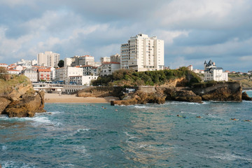 Fototapeta na wymiar Beach, ocean and city views of Biarritz, France