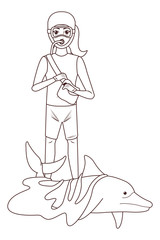 scuba diving avatar cartoon character in black and white