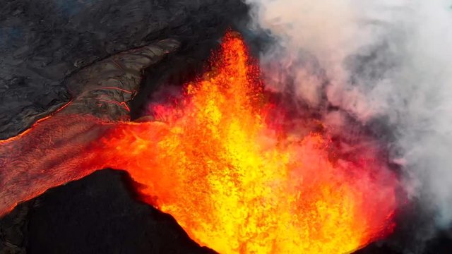 animated aerial photo of Leilani Estates.  fissure 8 blasting molten rock 200 plus feet into the air, an epic visual of the 2018 eruption that rocked puna hawaii.