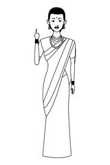 indian woman avatar cartoon character in black and white