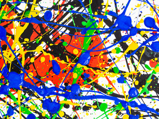 Abstract expressionism art creative background. art of splashes and drips . red black green yellow...